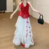 Nuevo Conjunto de Verano 2026: Chaleco de Trabajo Pesado Vestido Largo, Top sin Mangas Estilo Francés, Falda de Pastel Multicapa de Color Sólido Simple