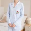 Comercio Exterior Transfronterizo Venta al por Mayor Suministro DirectoNube Algodón Cuadros Azules Perro Bordado Ropa para el Hogar Mujer Solapa Manga Larga Primavera Otoño Pijama