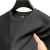Camiseta de Malha Ice Silk de Bambu de Manga Curta para Homens, Novo Estilo de Verão, Camiseta Masculina de Meia-Manga, Marca da Moda, Caimento Solto, Top Versátil