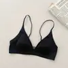 Sujetador de Encaje Profundo en V con Copas de Gel Triangulares Sin Aros Soporte Suave Espalda Hermosa Lencería de Satén Transpirable Push-Up Anti-Caída