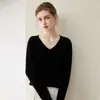 Suéter tejido de cachemira 100% pura premium sin costuras para mujer, jersey de cuello en V, corte holgado, manga larga, capa base