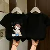 Camiseta de Verão de Manga Curta para Meninos, Estilo Coreano Bonito com Estampa de Desenho Animado, Camiseta Básica de Algodão Solta e Respirável para Crianças