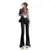 Jeans acampanados de cintura alta para mujer, denim elástico ajustado primavera/verano, estilo coreano, talla petite, negro, modelo nuevo
