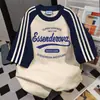 Camiseta de Manga Corta con Estampado de Letras y Tres Rayas Estilo Coreano, Top Dulce de Verano Estilo Universitario Casual Holgado y Versátil