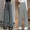 Calça listrada pantalona para mulheres, novo estilo primavera e outono 2026, plus size, para meninas plus size, calça reta casual folgada com caimento, para corpo tipo pera