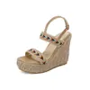 Sandalias de Mujer de Comercio Exterior Cuña Bohemia Tacón Súper Alto Sandalias Punta Abierta Suela Gruesa Cuña Tacones Altos Sandalias Trenzadas para Mujer