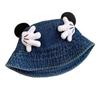 Bonito Sombrero de Pescador de Mezclilla con Mano Pequeña de Mickey para Mujer, Versión Coreana de Verano, Sombrero de Cubo Adelgazante, Sombrero de Sol para Viajes, Protección Solar, Moderno