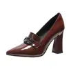 Zapatos Nuevos de Mujer para Primavera y Otoño 2025 Moda Puntiagudos Tacón Grueso de Una Sola Capa Zapatos de Mujer Estilo Británico Zapatos Pequeños de Cuero Tacones Altos para Mujer para el Trabajo