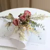Buquê de Rosa e Margarida com Borda Queimada para Decoração de Mesa de Jantar em Casa, Flores Artificiais, Flores Secas, Flores de Seda Sintética para Casamento, Decoração de Casa