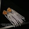 Pendientes con borlas y gemas de amor en polvo Kardashian, conjunto de pulsera con corazón de melocotón amarillo crepuscular chapado en oro brillante de 18 quilates
