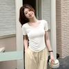 Camiseta Feminina Manga Curta Gola U Cor Abóbora Verão Nova Slim Fit Design Emagrecedor Senso de Estilo Hot Girl Cintura Alta Top Manga Curta