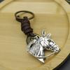 Chaveiro criativo masculino liga cabeça de cavalo vintage tecido couro de vaca bronze