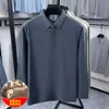 Camiseta Masculina de Manga Longa Lapela Pai Outono Inverno Manga Longa Casual Solta Camisa POLO Camada Base Top Masculino