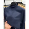 Sudadera Térmica de Manga Larga Derong para Hombre Otoño e Invierno Pulóver Cálido Top Color Sólido Doble Cara Cepillado Cuello Semi Alto Camiseta Gruesa