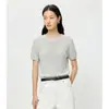 BC OrderCamiseta de Punto Ligera Hueca de Color Sólido con Cuello Redondo y Manga Corta para Mujer, Camiseta Minimalista Transpirable de Verano Ajustada