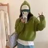 Suéter Tejido de Color Sólido Suave y Ceroso con Capucha Estilo Coreano para Mujer, Nuevo Top Pulóver Holgado Simple para Otoño e Invierno