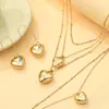 Moda Europeia e Americana Simples Conjunto de Joias Coração Dourado Mesmo Estilo de Blogueira Europeia e Americana Roupa de Trabalho Versátil Colar Brincos Pulseira