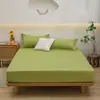 Conjunto de Lençol de Baixo com Elástico de Algodão Lavado Liso Estilo Japonês, Três Peças, Capa Protetora à Prova de Poeira para Colchão de Solteiro, Capa para Cama de Solteiro, Atacado do Fabricante