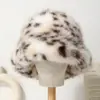 Sombrero de Pescador Tie-Dye Colorido Peludo para Otoño e Invierno para Mujer, Sombrero de Cubo de Piel Sintética Gruesa y Cálida de Pelo de Zorro con Protección para los Oídos
