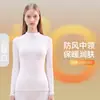 Camiseta interior de doble cara cepillada de cuello medio alto para otoño e invierno para mujer, color liso, forrada de polar, que genera calor, de manga larga, cálida para damas