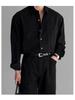 Camisa de Manga Larga con Textura de Color Sólido para Hombre, Nueva Camisa Niche Holgada Casual a Rayas, Top Retro de Alta Gama