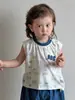Conjunto de Roupa Fresca de Verão 2026 para Meninos, Conjunto Elegante de Duas Peças 100% Algodão, Camiseta, Colete, Bermudas, Roupa Infantil Classe A