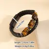 Pulseira de olho de tigre masculina mais vendida na Europa e América, pulseira de cordão de couro multicamadas, pulseira de pedra com fecho magnético, acessório masculino