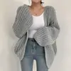 Coreano ins início de outono preguiçoso V-neck All-match solto casual sólido cor lanterna manga malha Cardigan casaco suéter para as mulheres