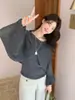 SUSAN Suéter de Tricô com Mangas Irregulares Vazadas Estilo Coreano + Conjunto de Camisola para Mulheres 5918s