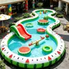 Alberca inflable con carpa, diseño de caricatura, para niños y adultos, tina de natación exterior de PVC engrosado con tobogán