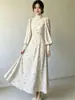 Vestido Largo de Otoño Floral Estilo Francés para Mujer de Amazon con Cinturón, Vestido Sencillo que Ceñe la Cintura, en Stock, Popular en Europa y América