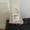 Bolsa quadrada pequena com corrente cravejada de diamantes estilo coreano de luxo leve para mulheres, bolsa de mão casual versátil, bolsa de ombro e transversal elegante para o dia a dia