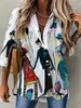Camisas Femininas Europeias e Americanas Transfronteiriças com Estampa Artística em Aquarela, Corte Solto, Efeito Emagrecedor, Tops Elegantes de Manga Longa para o Trabalho em Estoque