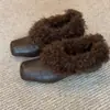 Zapatos planos de invierno con cremallera, punta cuadrada y forro de pelo para mujer, Nuevo estilo Otoño/Invierno 2026, Que realzan la atmósfera, Que aumentan la altura, Zapatos de algodón