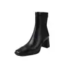 Versión de piel de oveja ~ Botas finas de tacón alto de punta cuadrada estilo coreano, Botas Martin retro de tacón grueso para mujer, Botines estilo británico