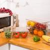 Caixa de armazenamento para geladeira com tampa, duas divisórias, alta permeabilidade, alça longa, cozinha, grau alimentício, PET, alta capacidade, caixa de armazenamento para frutas e vegetais