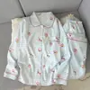 Pijama de Mujer Nuevo Estilo Algodón Nube Cuello de Muñeco, Manga Larga y Pantalones, Conjunto de Ropa de Casa Delgado Dulce con Estampado de Dibujos Animados, Venta al Por Mayor Transfronteriza