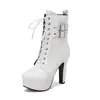 Hebilla de cinturón de cabeza redonda para mujer Botas de cuero europeas y americanas Cremallera lateral Botas de moda Botines Tacón alto grueso Zapatos de mujer 40-50 Botas de comercio exterior
