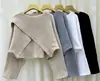Suéter de Punto con Diseño Irregular Cruzado, Suéter Pulóver Ultra Corto para Mujer, Mangas Murciélago, Chaqueta de Color Sólido, Nuevo Estilo Otoño e Invierno