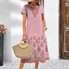Explosões de Comércio Transfronteiriço 2024 Roupas Femininas Estampa Digital Verão Luxo Folk Vestido Middy Vestido Curto Pham com Manga Curta