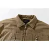 ORIGTEEN Chaqueta de Algodón Retro Americana Lavada Desgastada con Solapa Ropa de Trabajo para Hombre Engrosada con Terciopelo MY9029