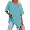 Camiseta Casual Confortável de Gola Redonda Solta Feminina Tamanho Grande Cruzada Europeia e Americana Amazon Exportação Novo Estilo