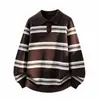 2026 Transfronterizo Hombres Otoño/Invierno Nuevo Estilo Cuello Solapa Rayas Suéter de Punto Ropa de Punto Moda Juvenil Casual Camiseta Básica