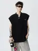 Chal de punto desestructurado estilo americano con bordado de remaches en V para hombre, camiseta sin mangas deportiva de verano para fitness, top de diseño holgado