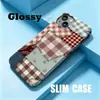 Funda de teléfono de estilo pastoral retro americano con retazos a cuadros para iPhone 18pm, cobertura total, funda protectora estilo película personalizada