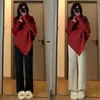 Suéter de Punto Versátil Color Sólido Cuello Alto Estilo Coreano para Mujer en Otoño e Invierno Nuevo Holgado Estilizador Estilo Perezoso de Manga de Murciélago