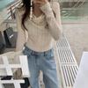 Ins Coreano 2026 Principios de Otoño Elegante y Femenino Cuello con Volantes Manga Larga Ajustado Encaje Top
