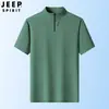 Camiseta Masculina de Manga Curta Jeep Spirit Jeep Feita Sob Medida com Gola Alta e Meio Zíper Respirável Secagem Rápida Casual Esportiva