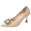 Tacones Altos Poco Profundos Versátiles Cómodos No Abrasivos con Pedrería para Mujer Otoño 2025 Nuevo Estilo Francés Elegante Tacón de Aguja Zapatos de Dama de Honor