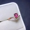 Anillo de Turmalina Natural Puro con Incrustación de Plata de Ley S925, Cristales Limpios, Buen Color, Piedra Principal 5*7mm